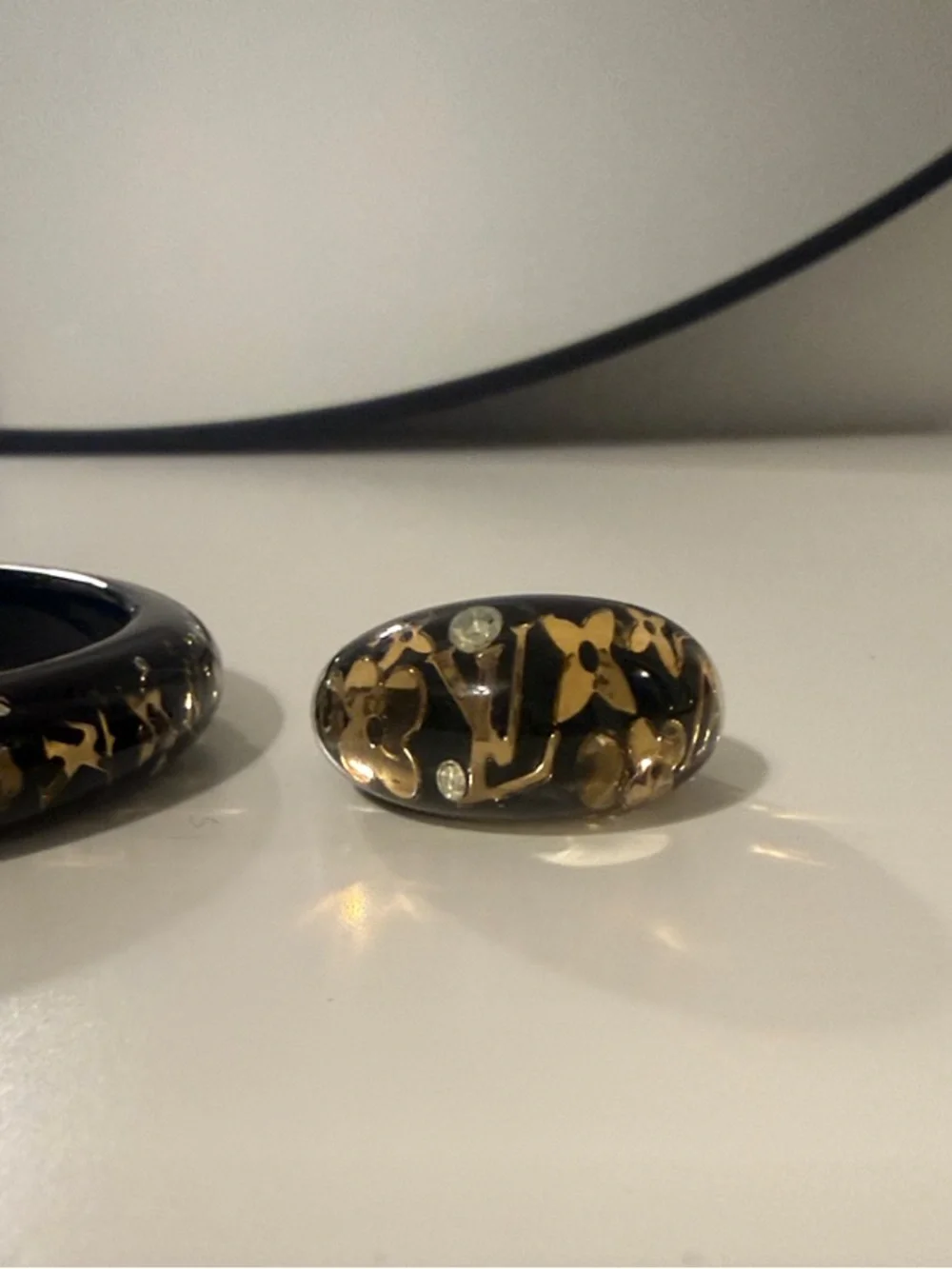 Louis Vuitton Acrylic Bangle bracelet & Ring set w Gold Floral & Crystals